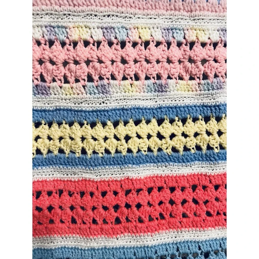Handmade Crocheted Throw Blanket Multicolor 60 x 54  Afghan Heirloom Gift LN